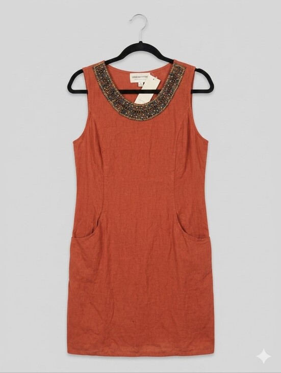 Lina Tomei Dresses & Skirts - NWT Lina Tomei Linen Coccio Dress, Sz M. Rust, Burnt Orange With Beading